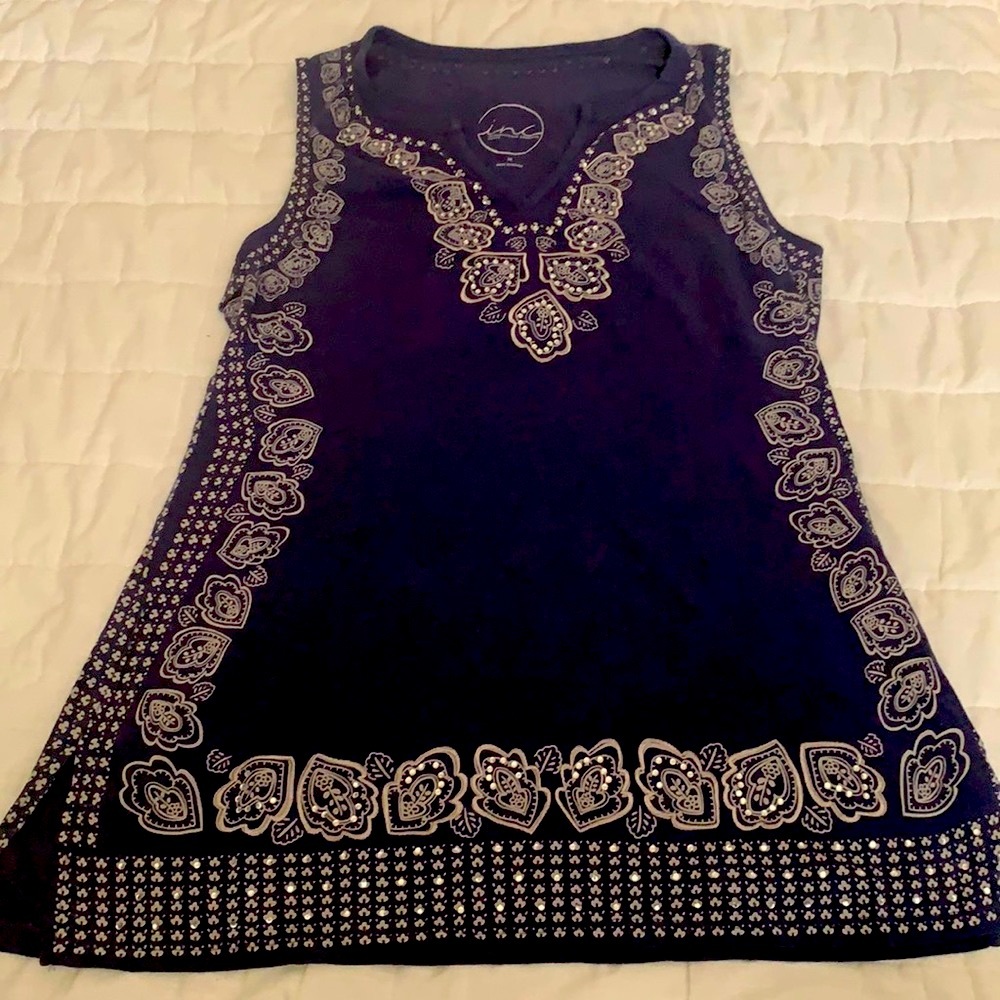 Inc blue top . Medium. Rhinestones